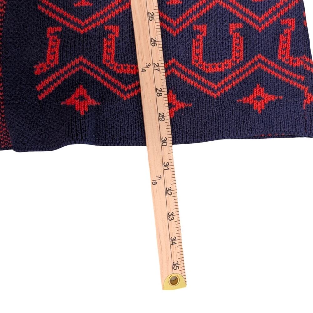 Lucky Brand Southwestern Open Front Cardigan Navy Orange Cotton Blend Size L - Picture 6 of 6